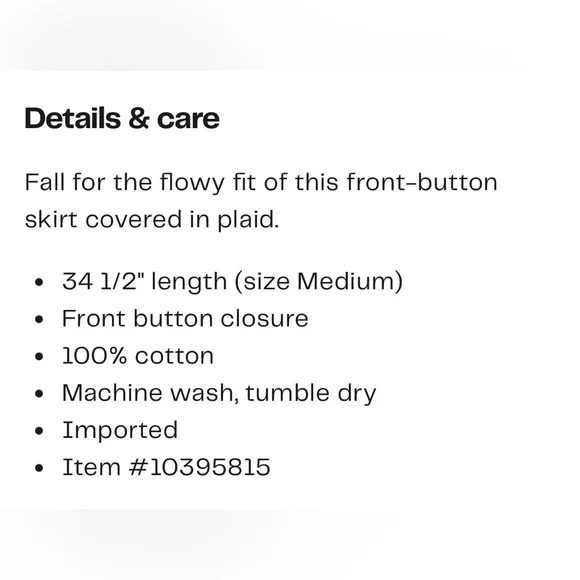 NWT Mother The Out Skirts Plaid Skirt with pockets fits probably closer to a M - Picture 8 of 8